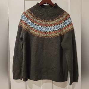 VNTG Claiborne GREEN Large Fair Isle Wool Cotton Sweater Christmas Holiday Ski